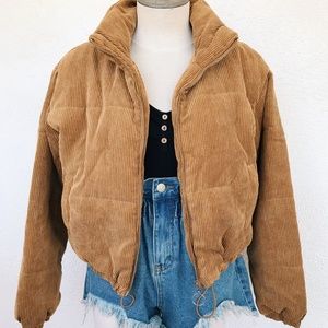 Corduroy Puffer Jacket - Camel